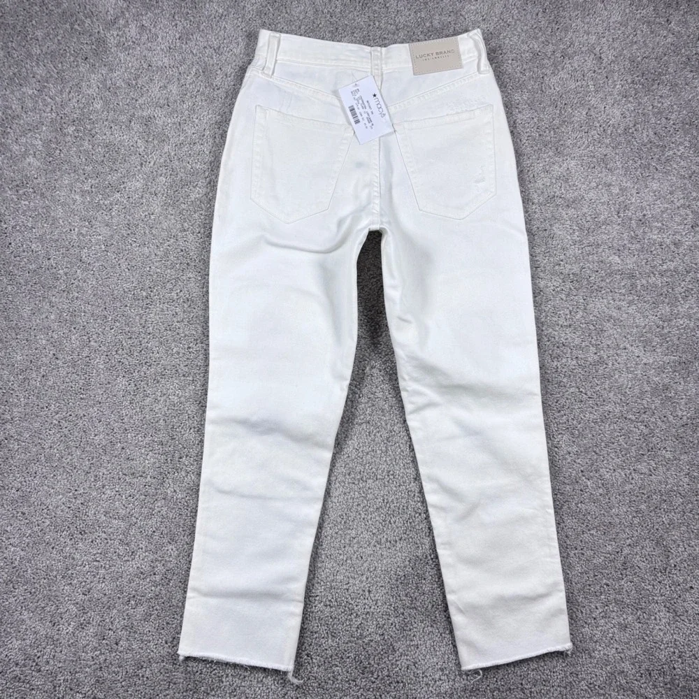 Lucky‎ Brand Drew Mom Jean White Distressed High Rise Button Fly Size 6/28 NEW